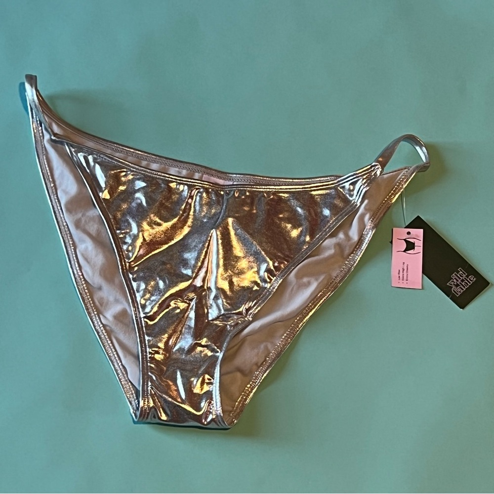 NWT NEW Wild Fable Shiny Silver Bikini Bottom XL
